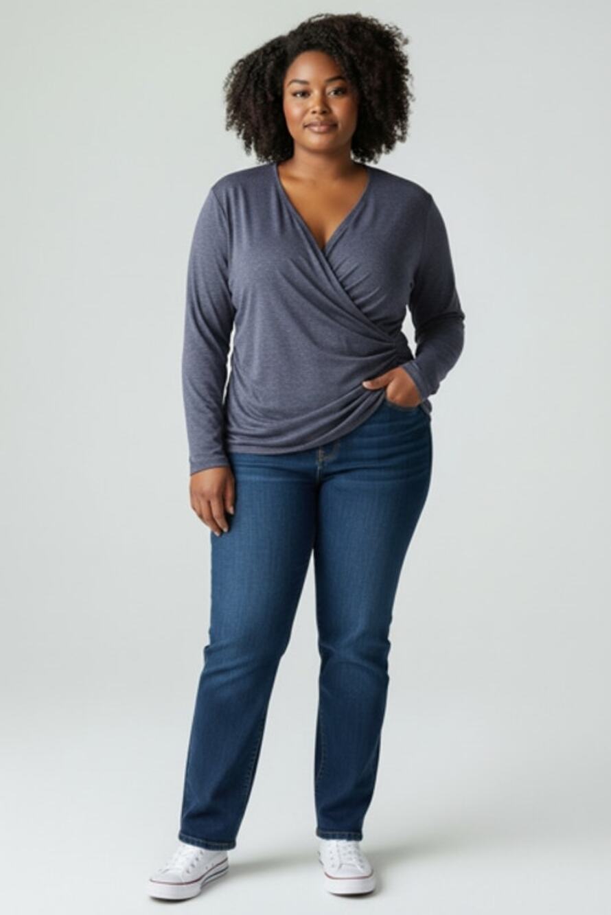 Athleta Odyssey Top Women's L Blue Draped Wrap Long Sleeve Stretch